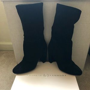 Chinese Laundry Black Suede Heeled Boots